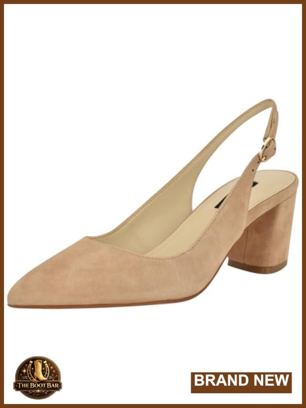 Nine West Kamsee Women's Slingback Dress Heels, Suede Block Mid Heels Pointy Toe